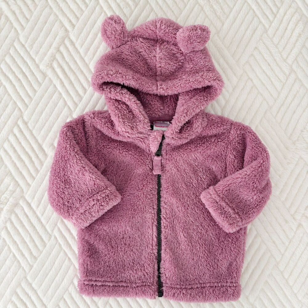 Hanna Andersson Baby 6-12M Pink Marshmallow Fleece Bear Ear Hooded Jacket Coat